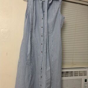 Anne Klein Blue and White Striped Midi Shirt Dress